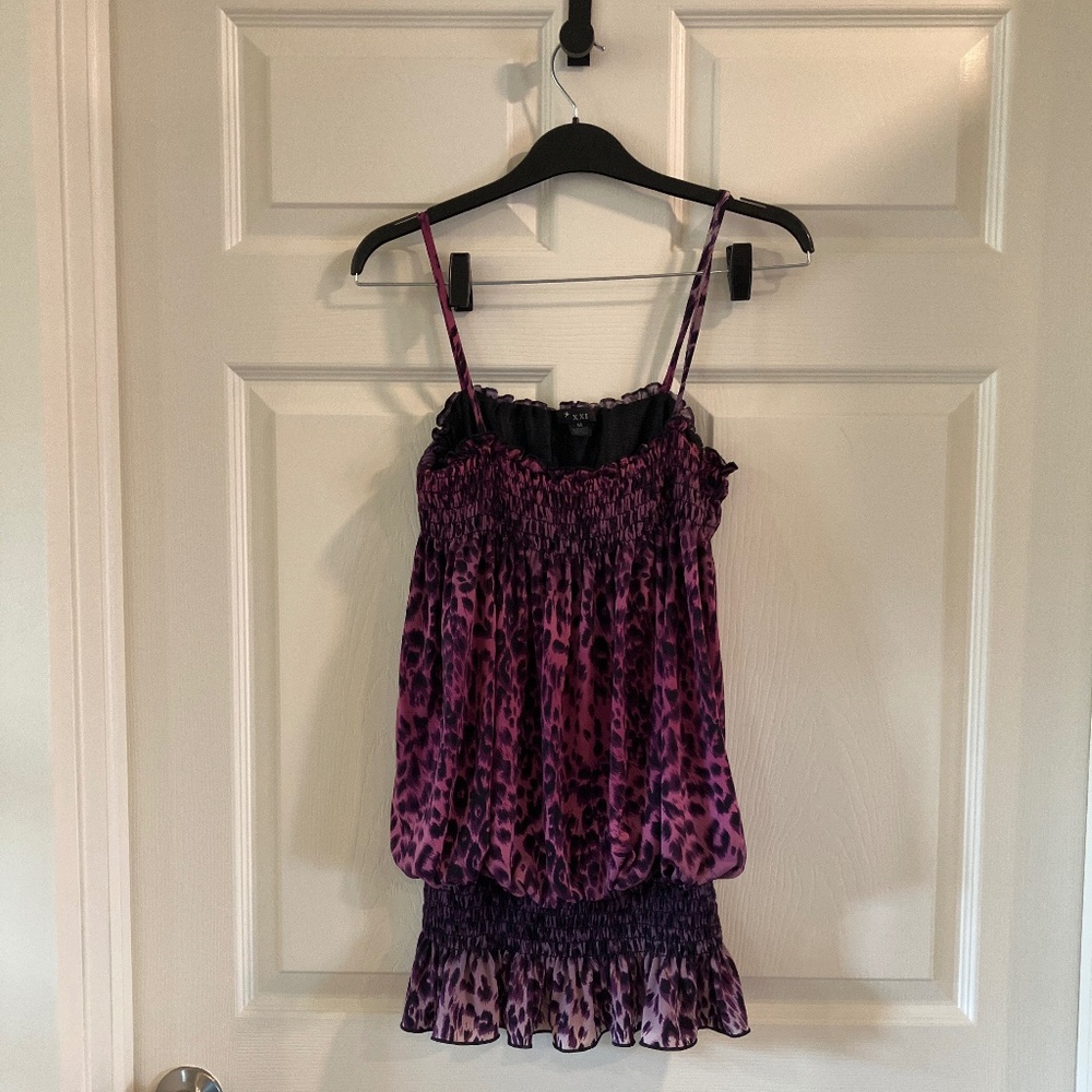 Y2K XXI Forever 21 Leopard Print Purple Blouse Y2K Great For All Seasons